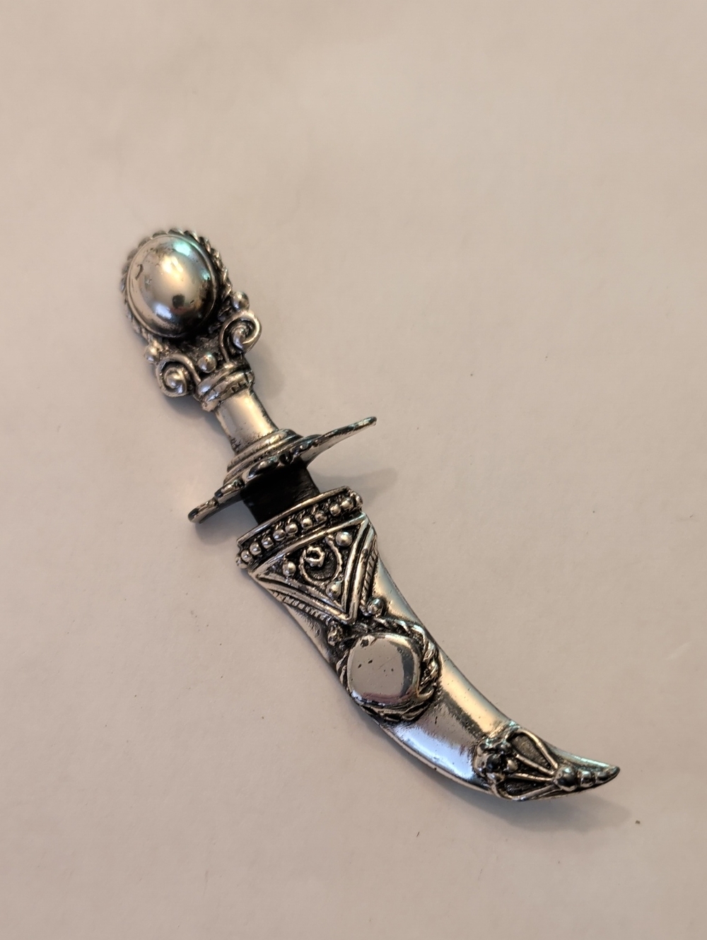 Vintage Silver Dagger Brooch with Black Accent